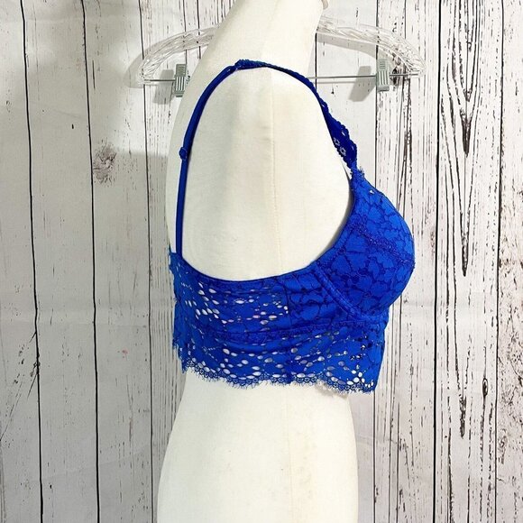 Victoria Secret Bralette Bra Small Lace Molded Cup Adjustable Strap Pull On Blue - Picture 6 of 9
